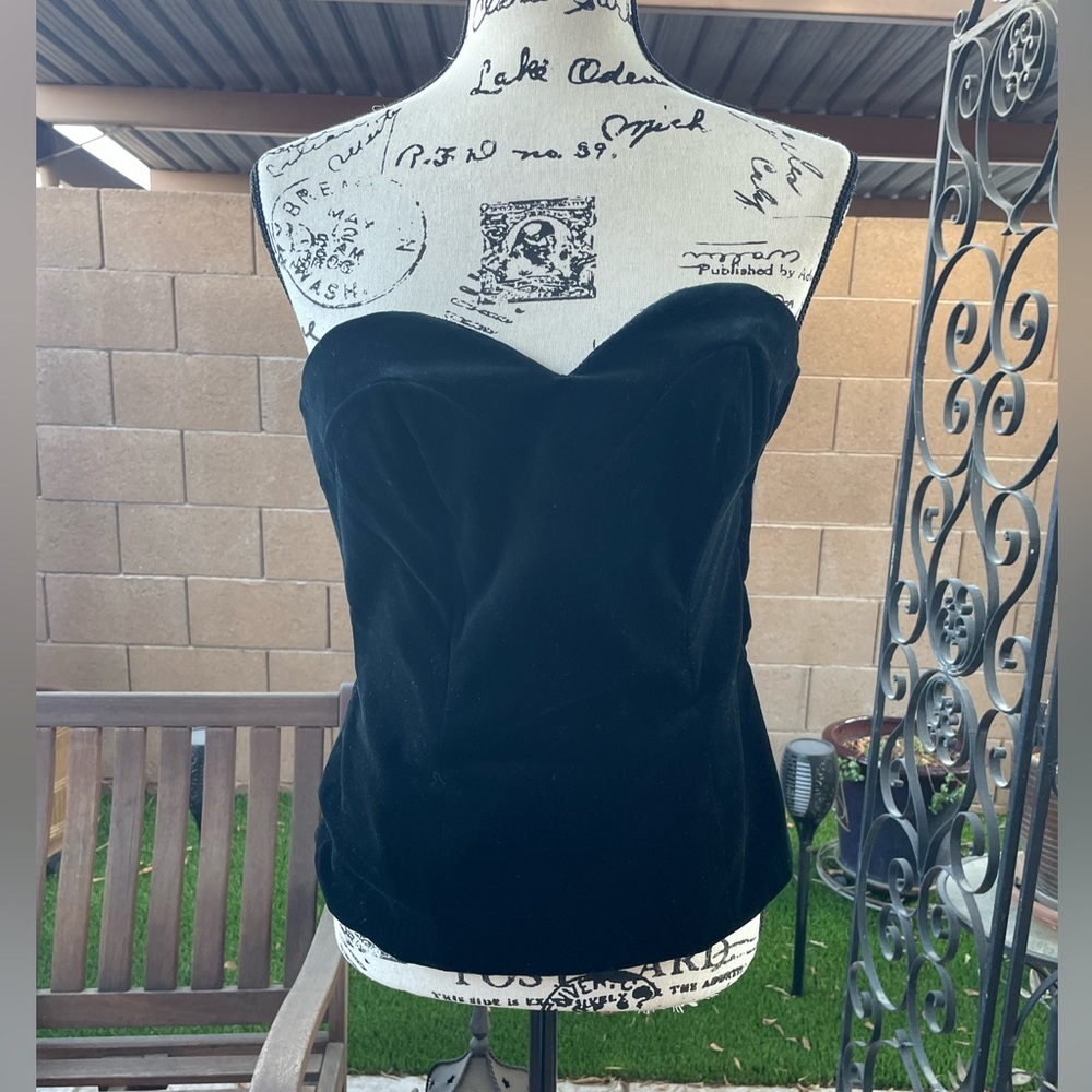 Carlisle Gorgeous Black Velvet Cotton Bustier Strapless Blouse Size 6